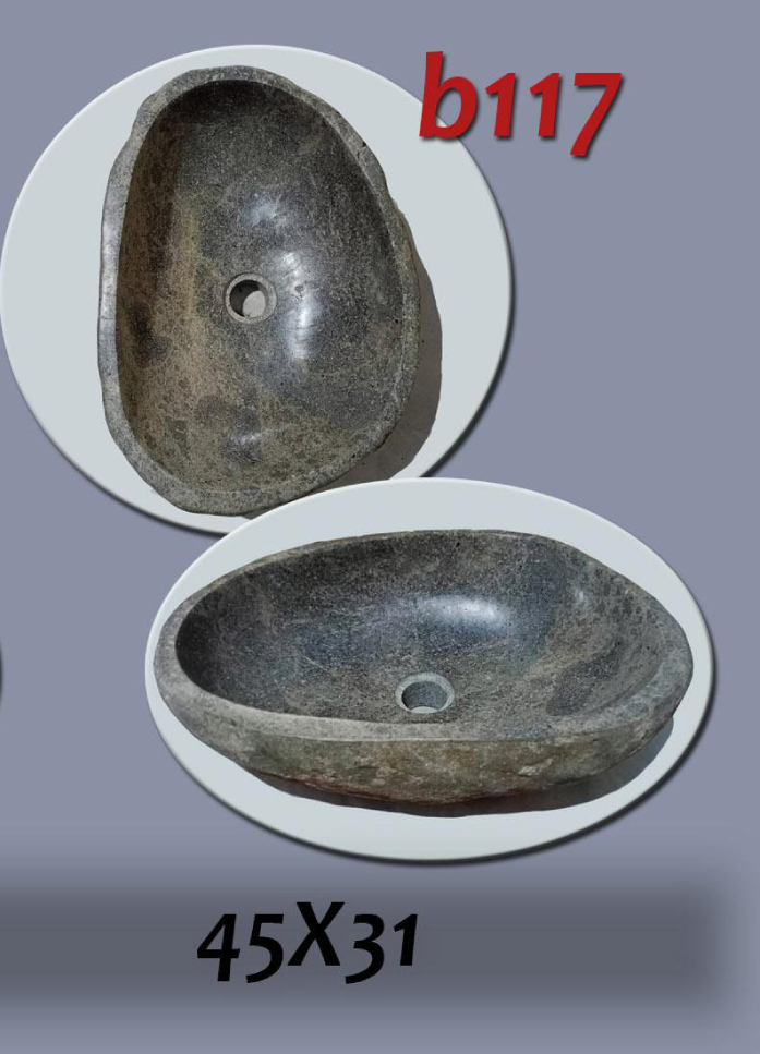 Умивалник от речен камък ръчна изработка, без сифон, РАЗМЕР 45x31см., полирани отвътре и с натуралния си вид отвън