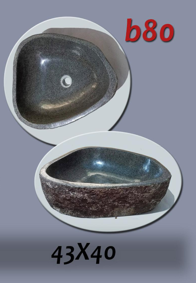 Умивалник от речен камък ръчна изработка, без сифон, РАЗМЕР 50x39см., полирани отвътре и с натуралния си вид отвън