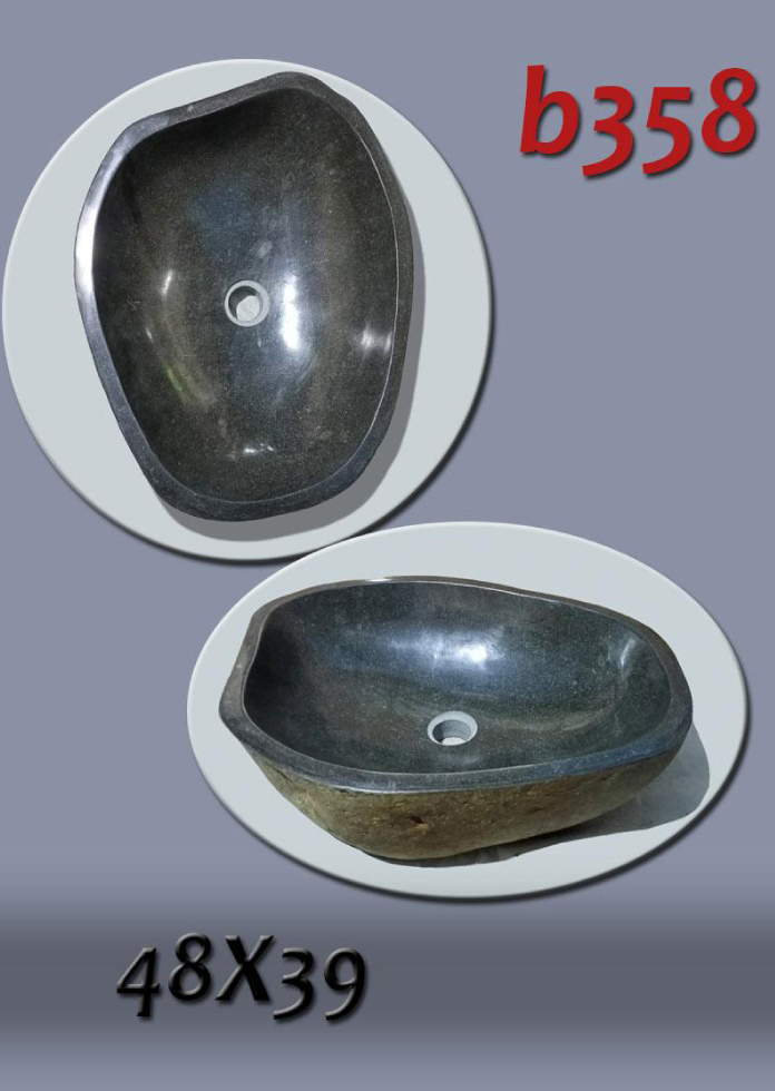 Умивалник от речен камък ръчна изработка, без сифон, РАЗМЕР 48x39см., полирани отвътре и с натуралния си вид отвън