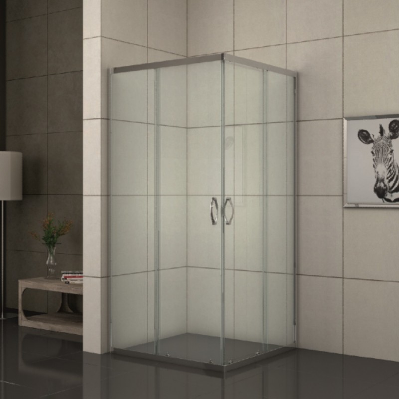 Квадратна душ кабина 90x90x180см, 4мм матирано стъкло, профили хром