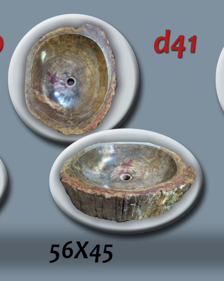 Умивалник от естествен камък- вкаменено дърво FOSSIL, ръчна изработка, без сифон, РАЗМЕР 56x45 см., полирани отвътре и с натуралния си вид отвън