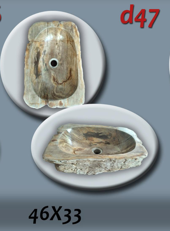 Умивалник от естествен камък- вкаменено дърво FOSSIL, ръчна изработка, без сифон, РАЗМЕР 46x33 см., полирани отвътре и с натуралния си вид отвън