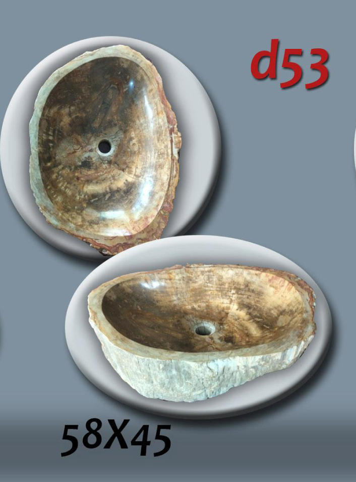 Умивалник от естествен камък- вкаменено дърво FOSSIL, ръчна изработка, без сифон, РАЗМЕР 58x45 см., полирани отвътре и с натуралния си вид отвън