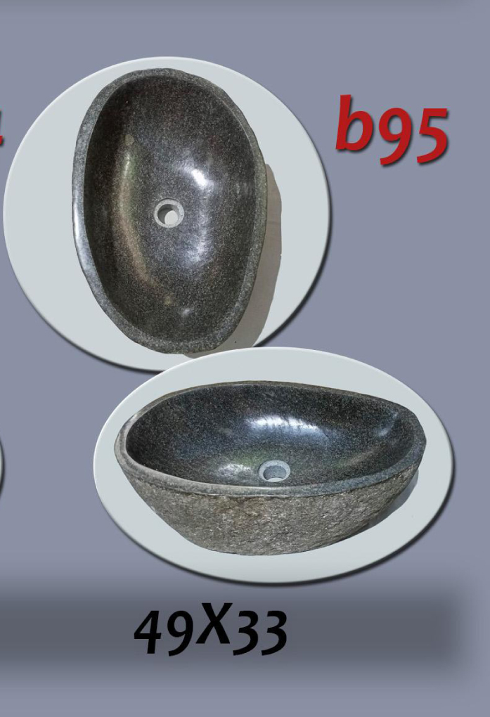 Умивалник от речен камък ръчна изработка, без сифон, РАЗМЕР 49x33см., полирани отвътре и с натуралния си вид отвън