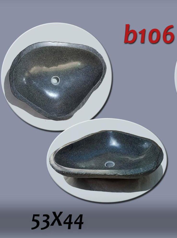 Умивалник от речен камък ръчна изработка, без сифон, РАЗМЕР 53x44см., полирани отвътре и с натуралния си вид отвън