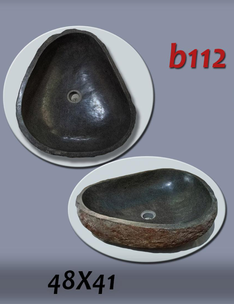 Умивалник от речен камък ръчна изработка, без сифон, РАЗМЕР 48x41см., полирани отвътре и с натуралния си вид отвън