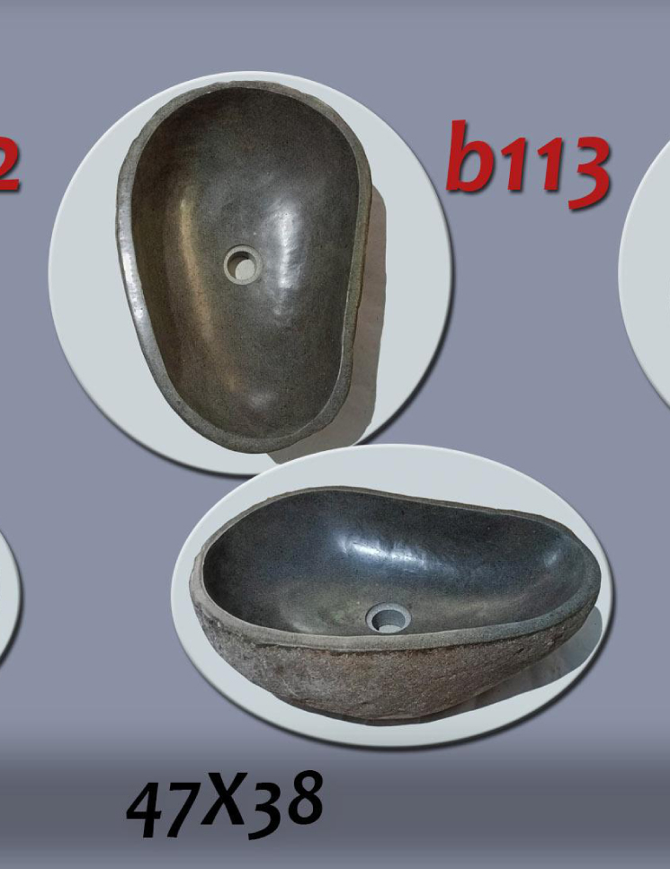 Умивалник от речен камък ръчна изработка, без сифон, РАЗМЕР 47x38см., полирани отвътре и с натуралния си вид отвън