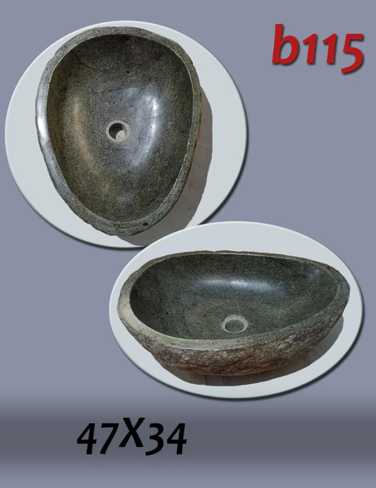 Умивалник от речен камък ръчна изработка, без сифон, РАЗМЕР 47x34см., полирани отвътре и с натуралния си вид отвън