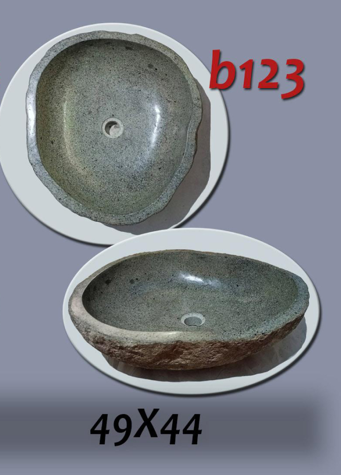 Умивалник от речен камък ръчна изработка, без сифон, РАЗМЕР 49x44см., полирани отвътре и с натуралния си вид отвън