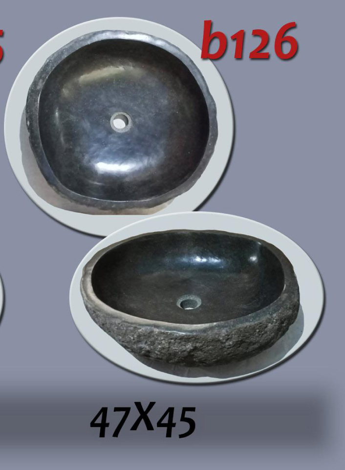 Умивалник от речен камък ръчна изработка, без сифон, РАЗМЕР 47x45см., полирани отвътре и с натуралния си вид отвън