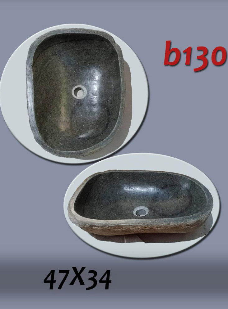 Умивалник от речен камък ръчна изработка, без сифон, РАЗМЕР 47x34см., полирани отвътре и с натуралния си вид отвън