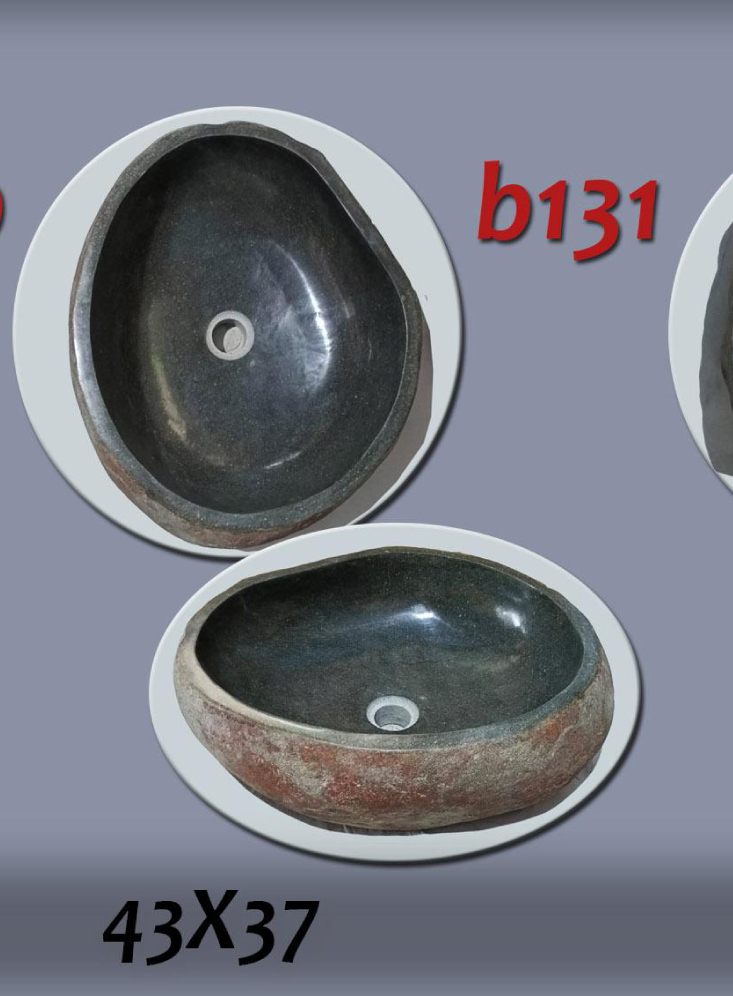 Умивалник от речен камък ръчна изработка, без сифон, РАЗМЕР 43x37см., полирани отвътре и с натуралния си вид отвън