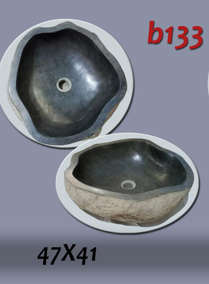 Умивалник от речен камък ръчна изработка, без сифон, РАЗМЕР 47x41см., полирани отвътре и с натуралния си вид отвън