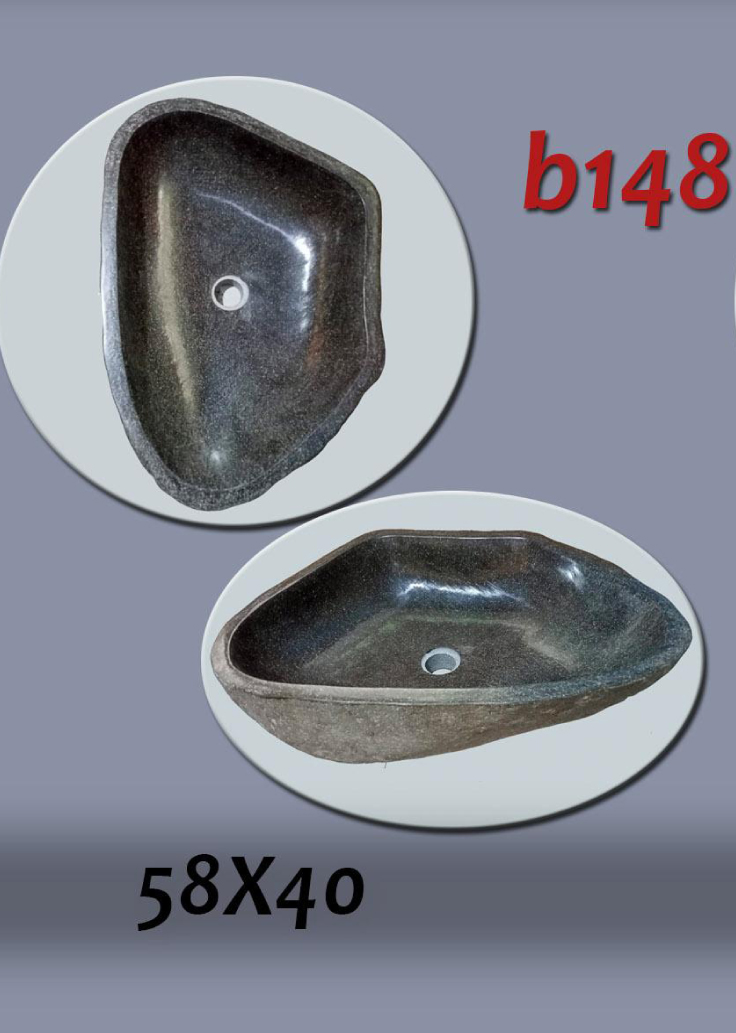 Умивалник от речен камък ръчна изработка, без сифон, РАЗМЕР 58x40см., полирани отвътре и с натуралния си вид отвън