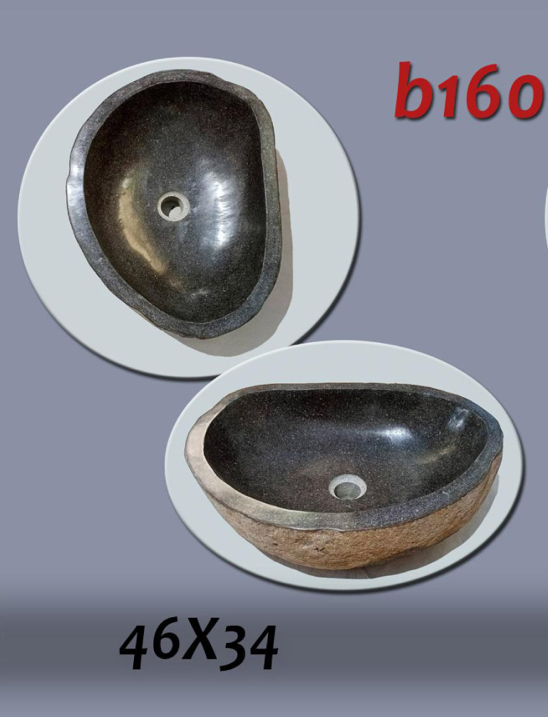 Умивалник от речен камък ръчна изработка, без сифон, РАЗМЕР 46x34см., полирани отвътре и с натуралния си вид отвън
