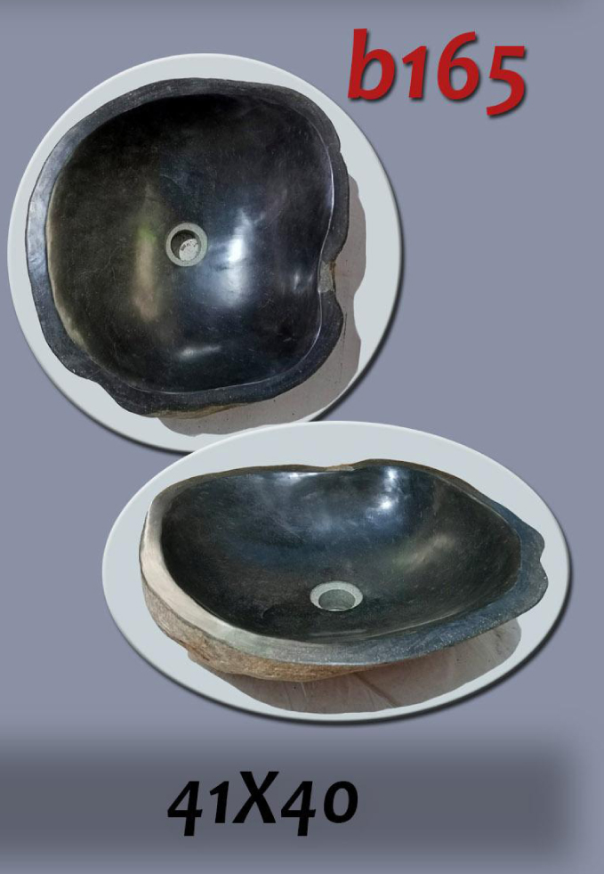 Умивалник от речен камък ръчна изработка, без сифон, РАЗМЕР 41x40см., полирани отвътре и с натуралния си вид отвън