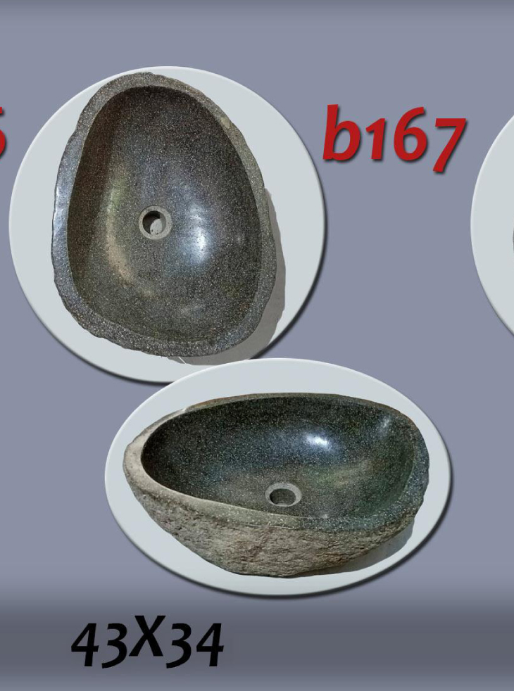 Умивалник от речен камък ръчна изработка, без сифон, РАЗМЕР 43x34см., полирани отвътре и с натуралния си вид отвън