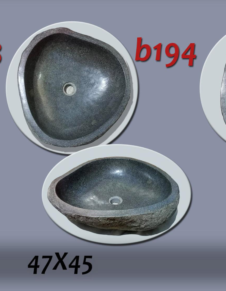 Умивалник от речен камък ръчна изработка, без сифон, РАЗМЕР 47x45см., полирани отвътре и с натуралния си вид отвън
