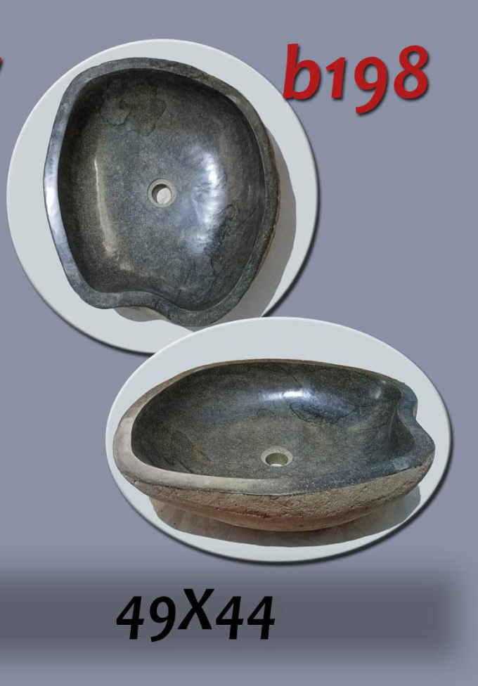 Умивалник от речен камък ръчна изработка, без сифон, РАЗМЕР 49x44см., полирани отвътре и с натуралния си вид отвън