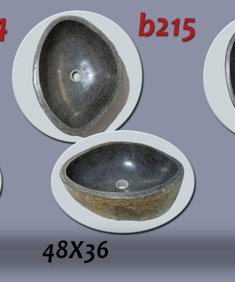 Умивалник от речен камък ръчна изработка, без сифон, РАЗМЕР 48x36см., полирани отвътре и с натуралния си вид отвън
