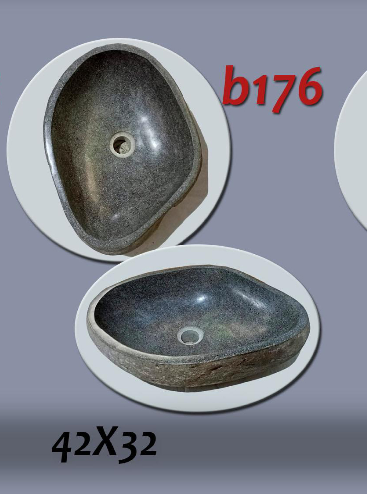 Умивалник от речен камък ръчна изработка, без сифон, РАЗМЕР 42x32см., полирани отвътре и с натуралния си вид отвън