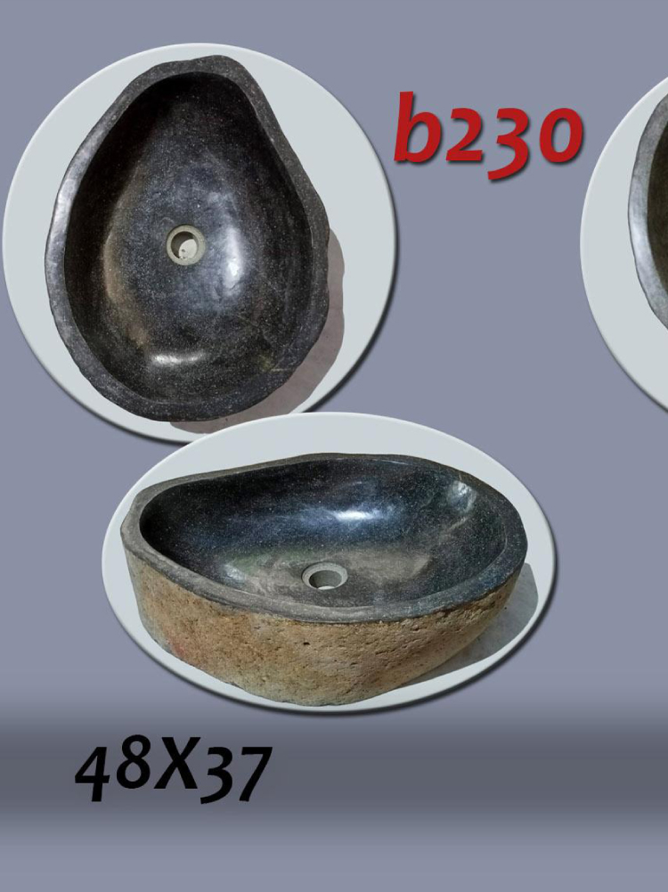 Умивалник от речен камък ръчна изработка, без сифон, РАЗМЕР 48x37см., полирани отвътре и с натуралния си вид отвън