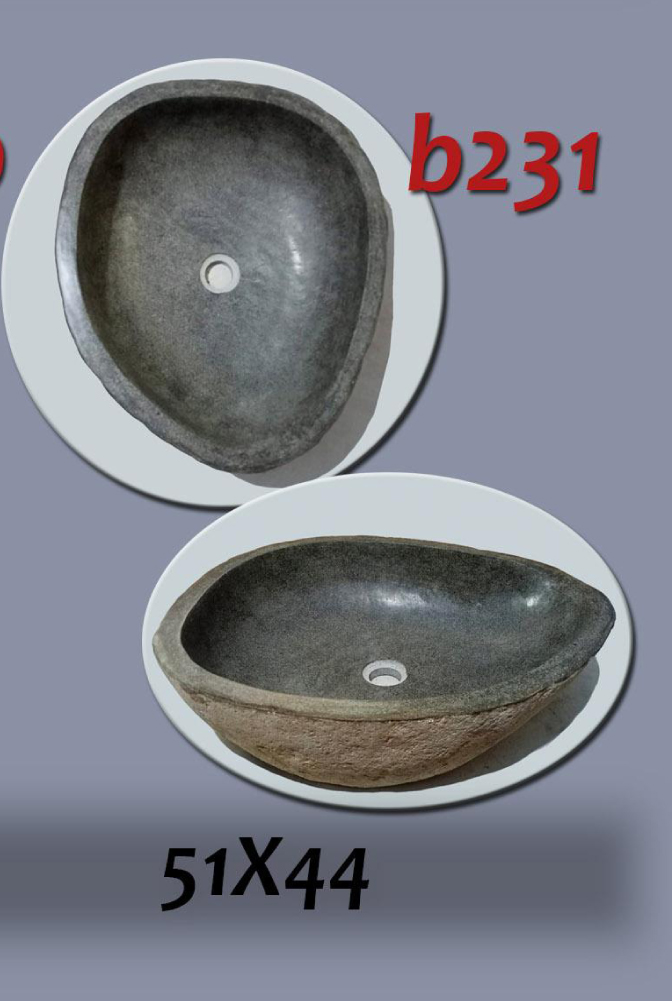 Умивалник от речен камък ръчна изработка, без сифон, РАЗМЕР 51x44см., полирани отвътре и с натуралния си вид отвън