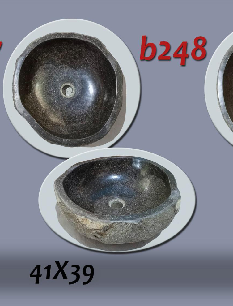 Умивалник от речен камък ръчна изработка, без сифон, РАЗМЕР 41x39см., полирани отвътре и с натуралния си вид отвън