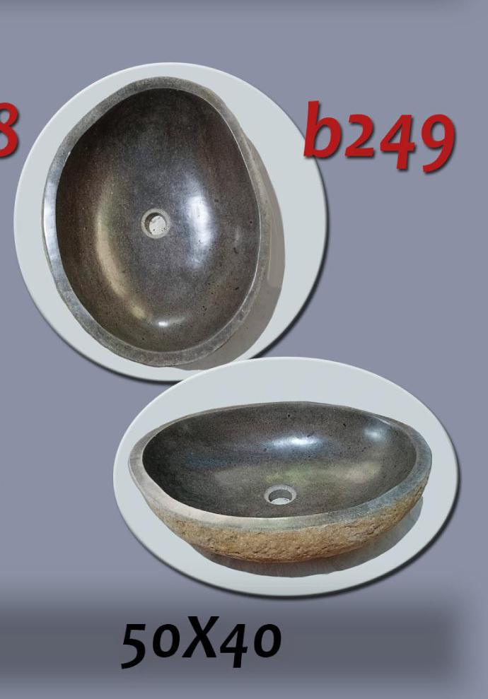 Умивалник от речен камък ръчна изработка, без сифон, РАЗМЕР 50x40см., полирани отвътре и с натуралния си вид отвън