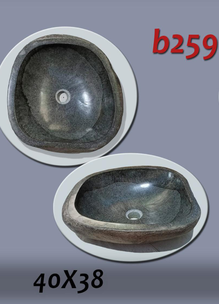 Умивалник от речен камък ръчна изработка, без сифон, РАЗМЕР 40x38см., полирани отвътре и с натуралния си вид отвън