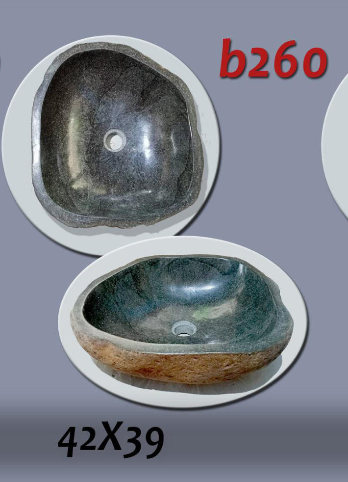 Умивалник от речен камък ръчна изработка, без сифон, РАЗМЕР 42x39см., полирани отвътре и с натуралния си вид отвън