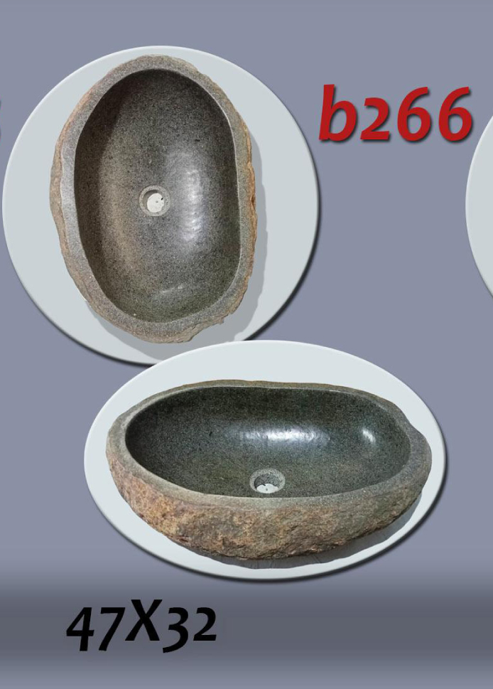 Умивалник от речен камък ръчна изработка, без сифон, РАЗМЕР 47x32см., полирани отвътре и с натуралния си вид отвън