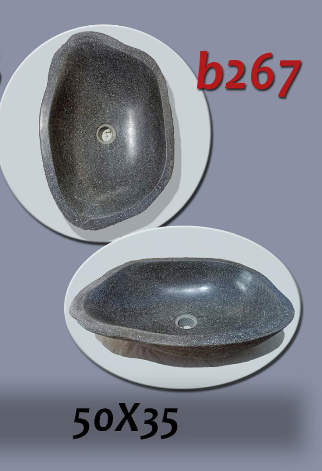 Умивалник от речен камък ръчна изработка, без сифон, РАЗМЕР 50x35см., полирани отвътре и с натуралния си вид отвън