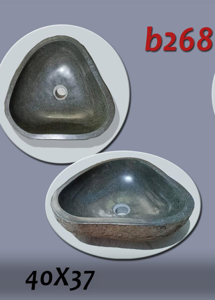 Умивалник от речен камък ръчна изработка, без сифон, РАЗМЕР 40x37см., полирани отвътре и с натуралния си вид отвън