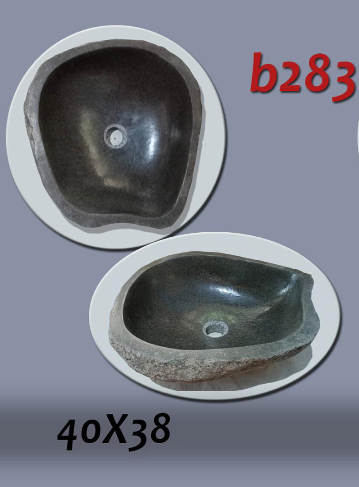 Умивалник от речен камък ръчна изработка, без сифон, РАЗМЕР 40x38см., полирани отвътре и с натуралния си вид отвън