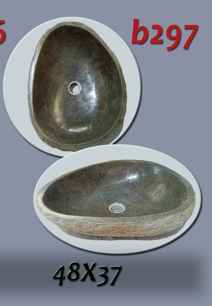 Умивалник от речен камък ръчна изработка, без сифон, РАЗМЕР 48x37см., полирани отвътре и с натуралния си вид отвън