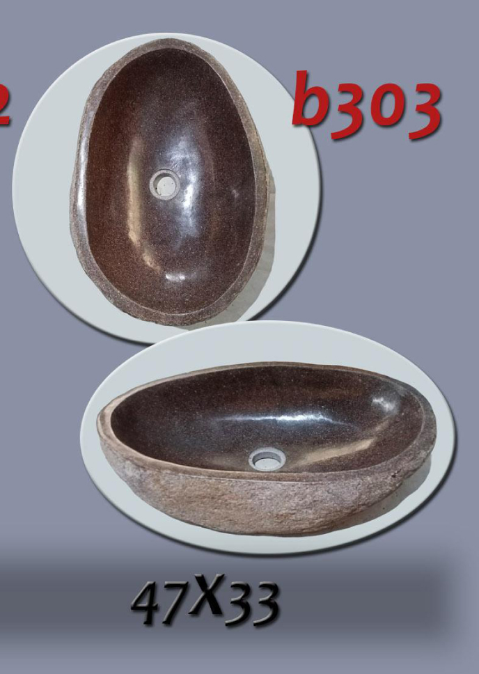 Умивалник от речен камък ръчна изработка, без сифон, РАЗМЕР 47x33см., полирани отвътре и с натуралния си вид отвън