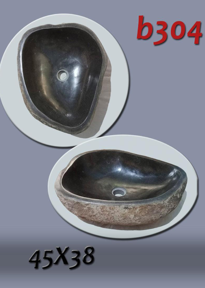 Умивалник от речен камък ръчна изработка, без сифон, РАЗМЕР 45x38см., полирани отвътре и с натуралния си вид отвън