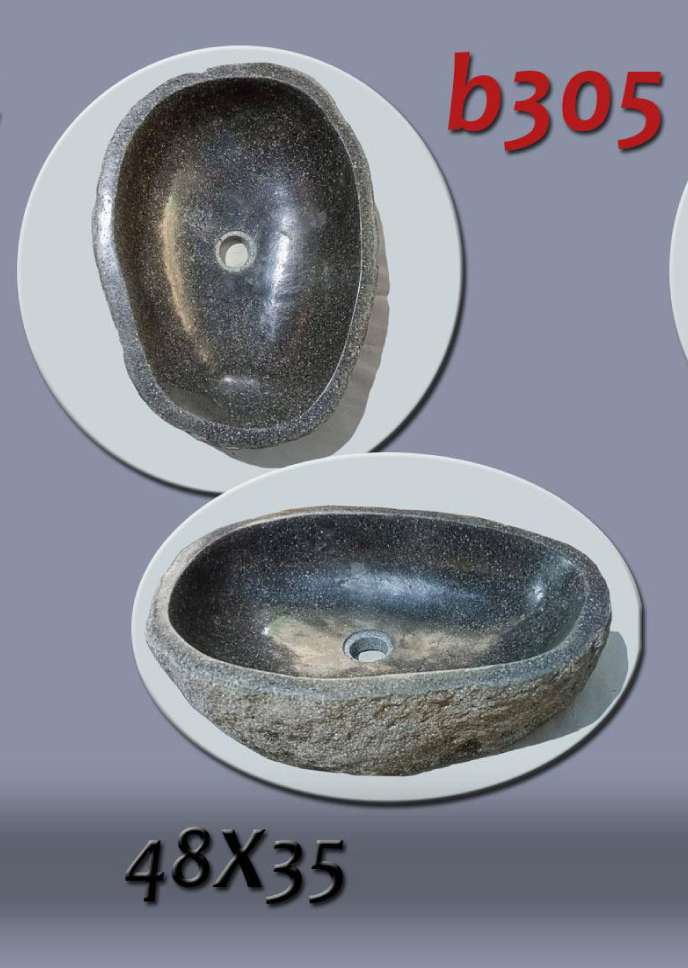 Умивалник от речен камък ръчна изработка, без сифон, РАЗМЕР 48x35см., полирани отвътре и с натуралния си вид отвън