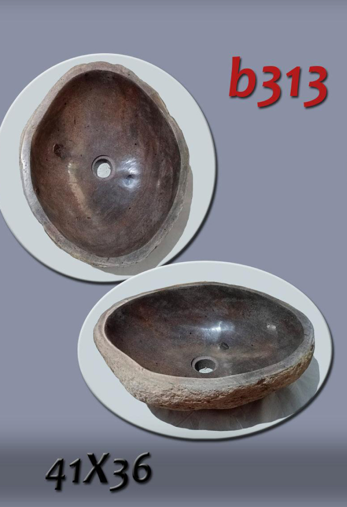 Умивалник от речен камък ръчна изработка, без сифон, РАЗМЕР 41x36см., полирани отвътре и с натуралния си вид отвън