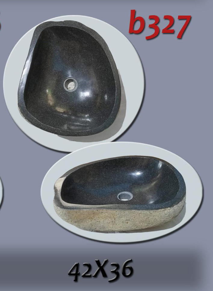 Умивалник от речен камък ръчна изработка, без сифон, РАЗМЕР 42x36см., полирани отвътре и с натуралния си вид отвън