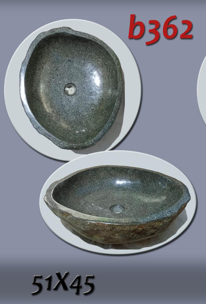 Умивалник от речен камък ръчна изработка, без сифон, РАЗМЕР 51x45см., полирани отвътре и с натуралния си вид отвън