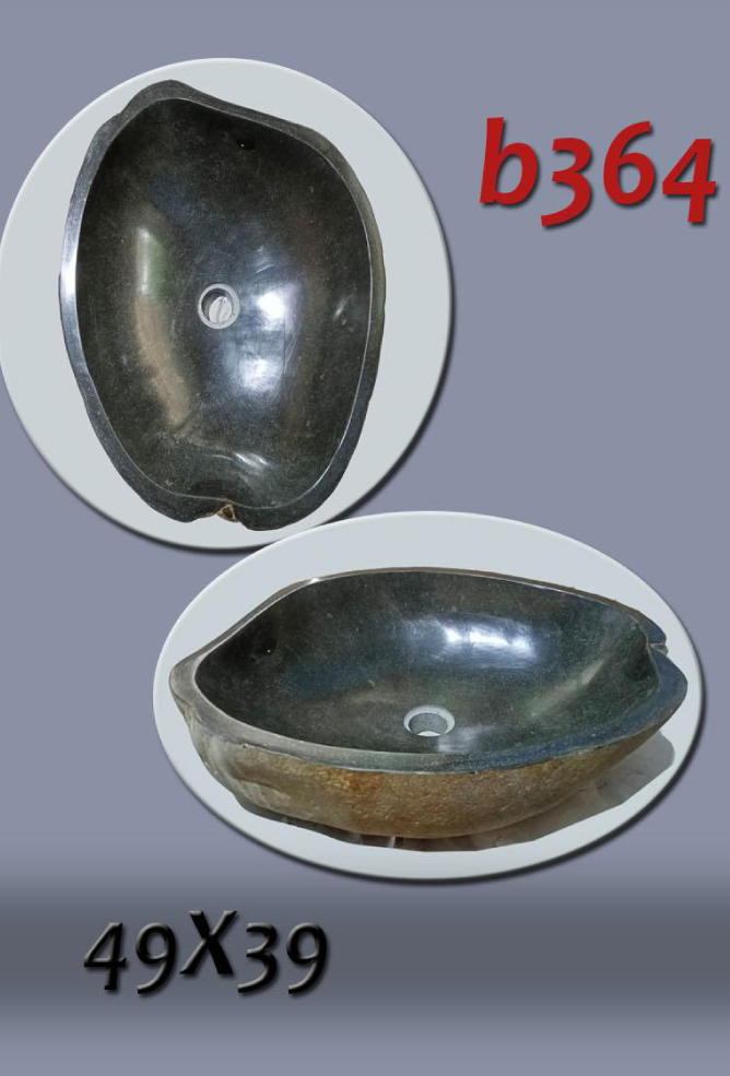 Умивалник от речен камък ръчна изработка, без сифон, РАЗМЕР 49x39см., полирани отвътре и с натуралния си вид отвън