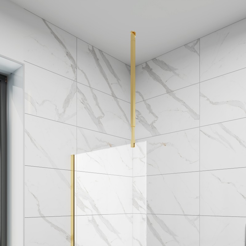 Стационарен параван, Размер: 60x200см, Прозрачно стъкло 8мм, обков злато- brushed gold, телескопично рамо от 70см до 120см