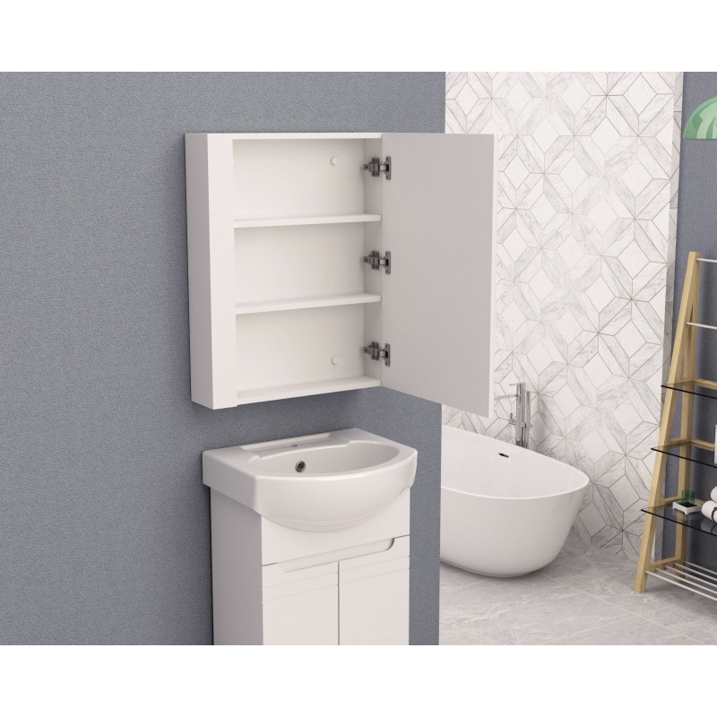 INTERCERAMIC Горен огледален PVC шкаф за баня. Размер 55*70*13, Панти със Soft Close механизъм за плавно затваряне.