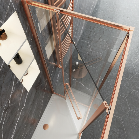 Душ кабина с плъзгане прозрачно стъкло - 6мм, размер 90*90*200, обков BRUSH ROSE GOLD                             