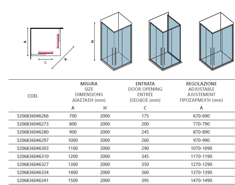 Karag кабина 80x140x200см, прозрачно стъкло 8мм, профил хром, Nano покритие