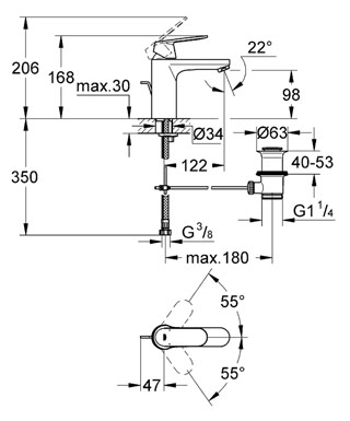 GROHE Eurosmart Cosmopolitan Смесител за умивалник 1/2″, едноръкохватков, M-размер
