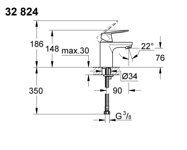 GROHE Eurosmart Cosmopolitan Смесител за умивалник 1/2″, едноръкохватков, S-размер