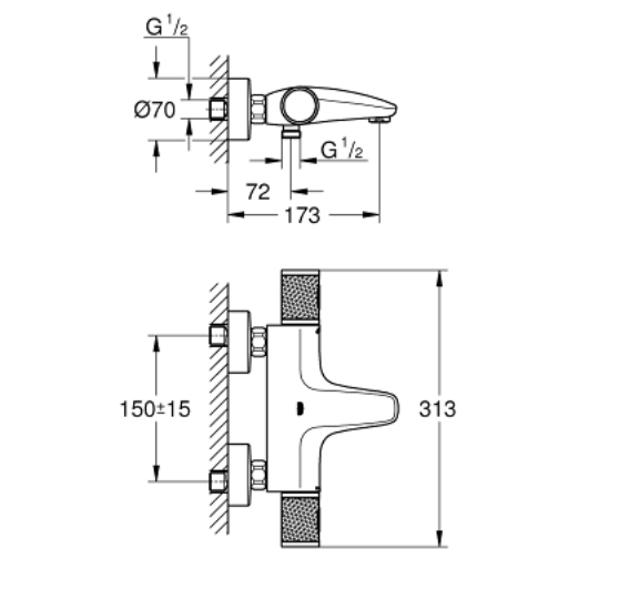 GROHE Grohtherm 1000 Performance Термостатен смесител за вана/душ, 1/2″
